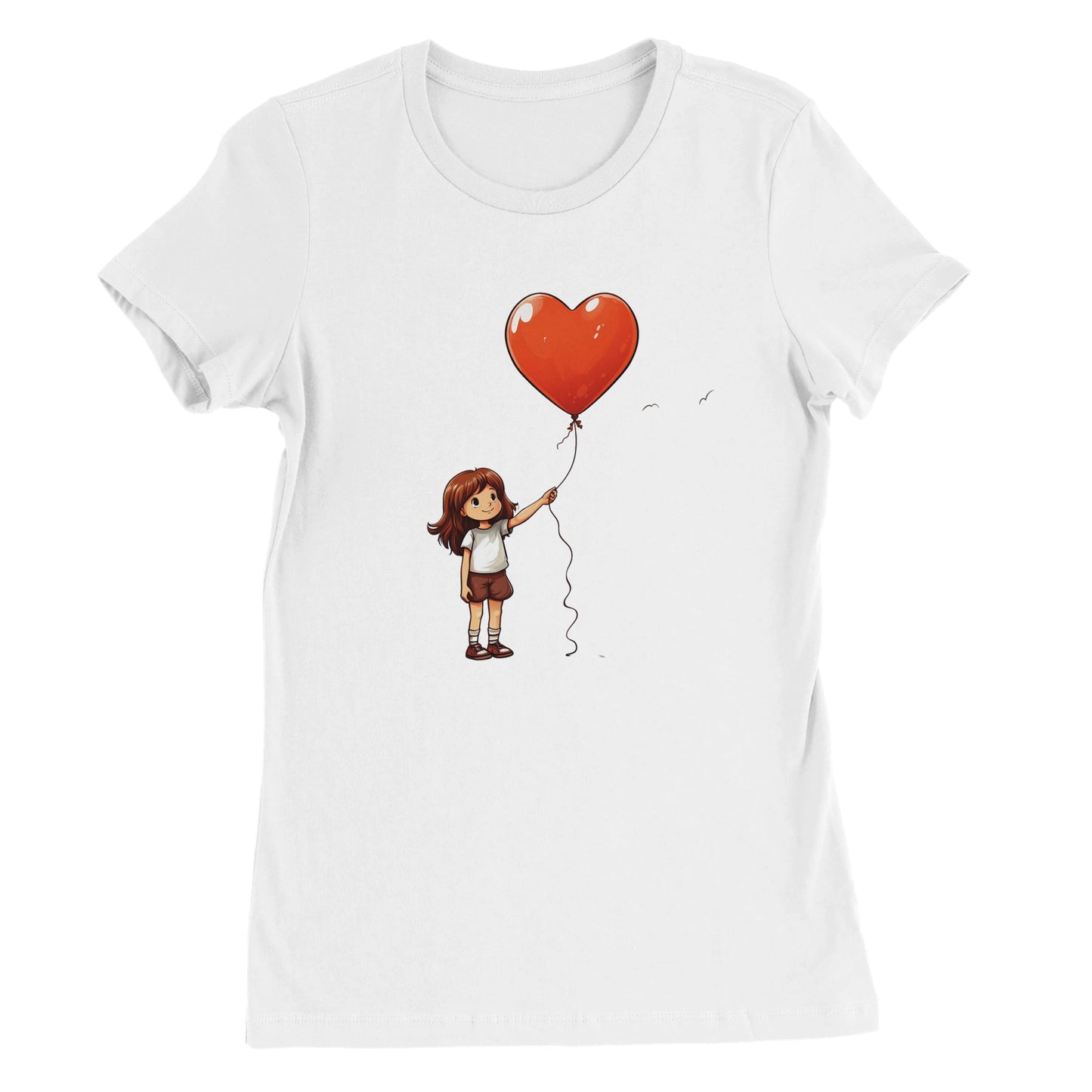 Romantic Women's T-Shirt with Little Girl and Heart Balloon