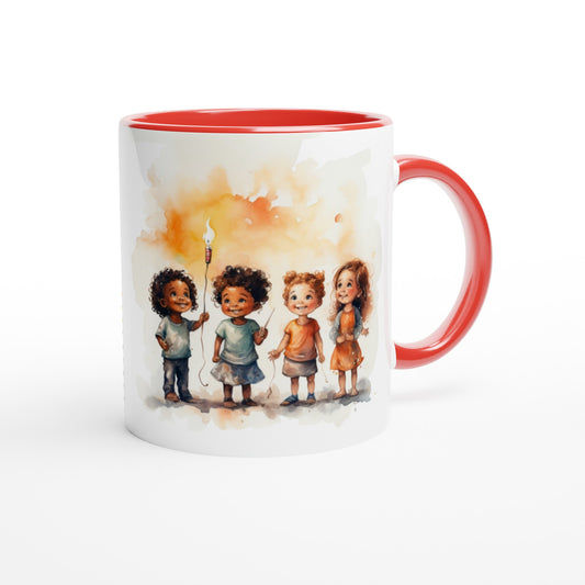 Bambini che giocano nel buio della notte - Tazza bianca in ceramica con interno colorato da 325 ml o 11 once