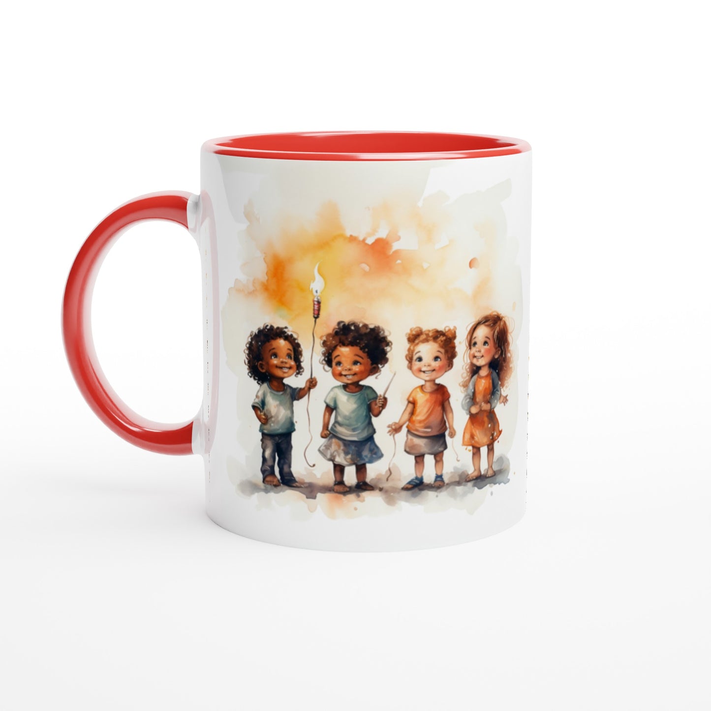 Bambini che giocano nel buio della notte - Tazza bianca in ceramica con interno colorato da 325 ml o 11 once