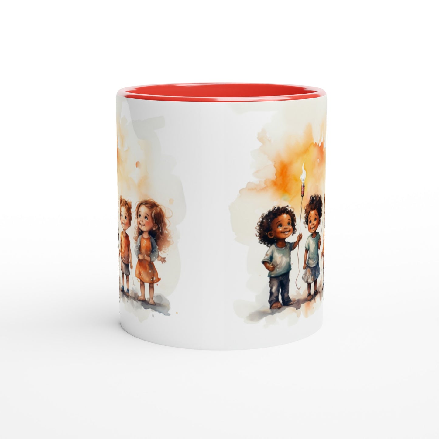 Bambini che giocano nel buio della notte - Tazza bianca in ceramica con interno colorato da 325 ml o 11 once